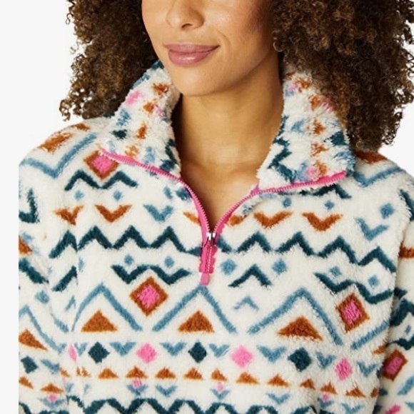 Eddie Bauer Size M Midweight Plush Quarter Zip Fleece Pullover Vanilla Aztec - Picture 2 of 9